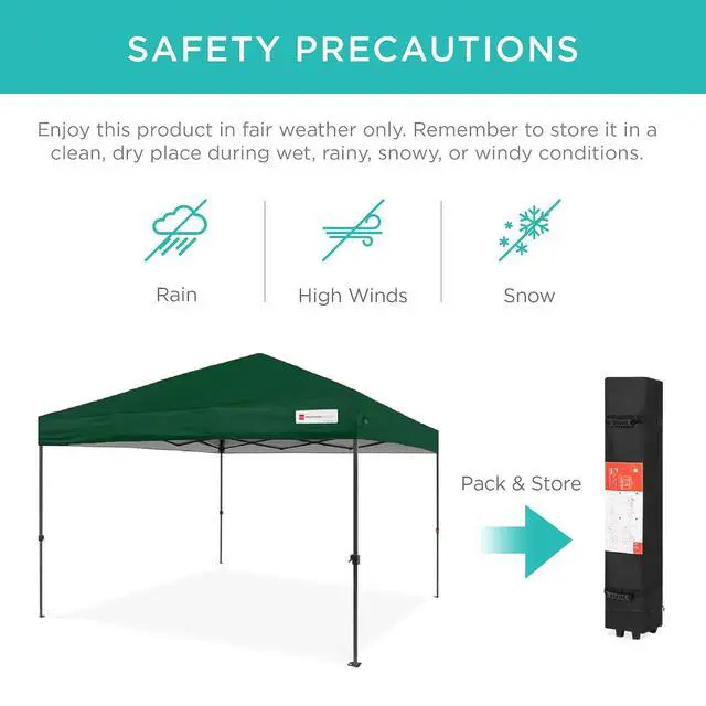 Alt view image 5 of 7 - 10x10ft Pop Up Canopy Tent, Outdoor Shade, 1 Person 1 Minute Set Up, Carry Case, 4 Weight Bags - Forest Green