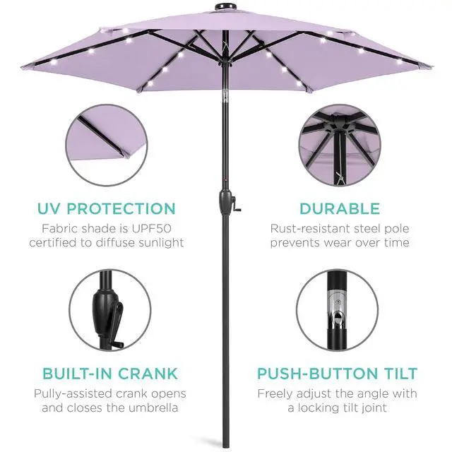 Alt view image 5 of 7 - 7.5ft Solar Umbrella LED Lighted Patio Umbrella, Table Market Umbrella with Tilt and Crank, Outdoor Umbrella for Garden, Deck, Backyard, Pool and Beach - Lavender