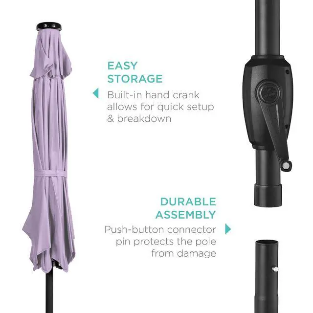 Alt view image 6 of 7 - 7.5ft Solar Umbrella LED Lighted Patio Umbrella, Table Market Umbrella with Tilt and Crank, Outdoor Umbrella for Garden, Deck, Backyard, Pool and Beach - Lavender