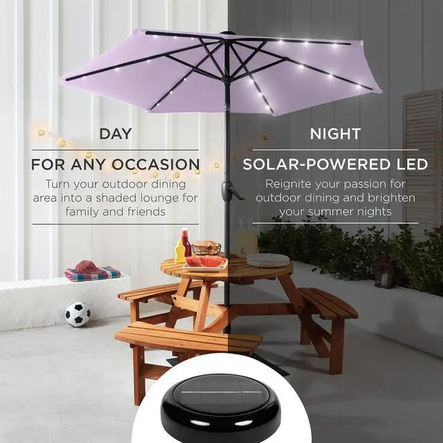 Alt view image 3 of 7 - 7.5ft Solar Umbrella LED Lighted Patio Umbrella, Table Market Umbrella with Tilt and Crank, Outdoor Umbrella for Garden, Deck, Backyard, Pool and Beach - Lavender
