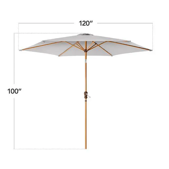 Alt view image 2 of 7 - 10ft Market Umbrella, Outdoor Sun Shade for Backyard, Deck, Poolside, Table w/Woodgrain Pattern, Easy Tilt & Crank - Fog Gray
