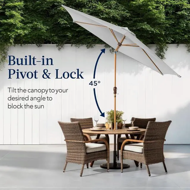 Alt view image 4 of 7 - 10ft Market Umbrella, Outdoor Sun Shade for Backyard, Deck, Poolside, Table w/Woodgrain Pattern, Easy Tilt & Crank - Fog Gray