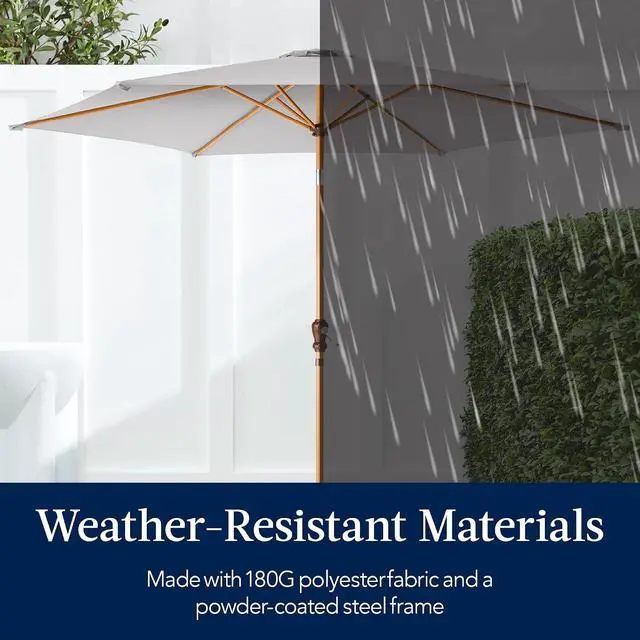 Alt view image 5 of 7 - 10ft Market Umbrella, Outdoor Sun Shade for Backyard, Deck, Poolside, Table w/Woodgrain Pattern, Easy Tilt & Crank - Fog Gray