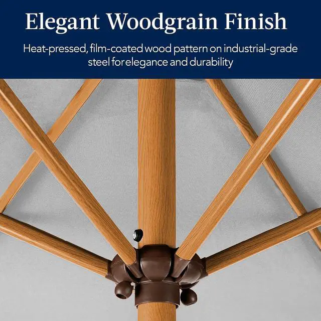 Alt view image 3 of 7 - 10ft Market Umbrella, Outdoor Sun Shade for Backyard, Deck, Poolside, Table w/Woodgrain Pattern, Easy Tilt & Crank - Fog Gray