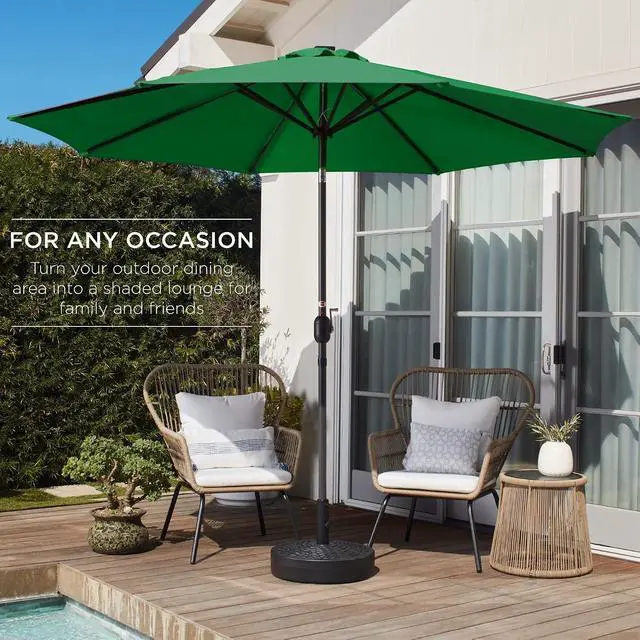 Alt view image 3 of 7 - 10ft Outdoor Patio Umbrella, Outdoor Table Umbrella, Yard Umbrella, Market Umbrella with 6 Sturdy Ribs, Push Button, Tilt and Crank - Green