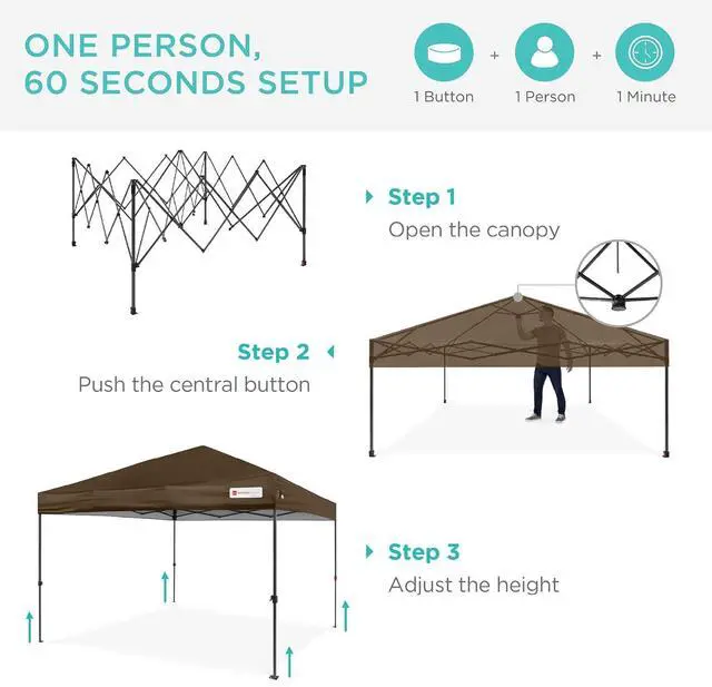 Alt view image 2 of 7 - 10x10ft Pop Up Canopy Tent, Outdoor Shade, 1 Person 1 Minute Set Up, Carry Case, 4 Weight Bags - Brown