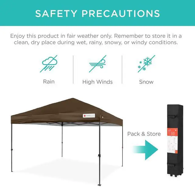 Alt view image 5 of 7 - 10x10ft Pop Up Canopy Tent, Outdoor Shade, 1 Person 1 Minute Set Up, Carry Case, 4 Weight Bags - Brown