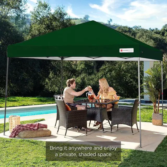 Alt view image 7 of 7 - 10x10ft Pop Up Canopy Tent, Outdoor Shade, 1 Person 1 Minute Set Up, Carry Case, 4 Weight Bags - Forest Green