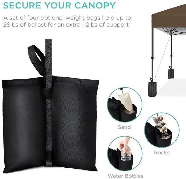 Alt view image 6 of 7 - 10x10ft Pop Up Canopy Tent, Outdoor Shade, 1 Person 1 Minute Set Up, Carry Case, 4 Weight Bags - Brown