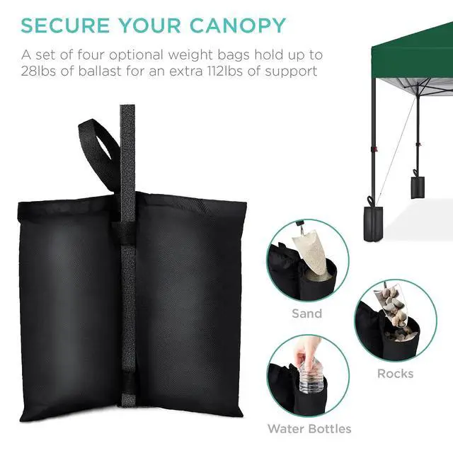 Alt view image 6 of 7 - 10x10ft Pop Up Canopy Tent, Outdoor Shade, 1 Person 1 Minute Set Up, Carry Case, 4 Weight Bags - Forest Green