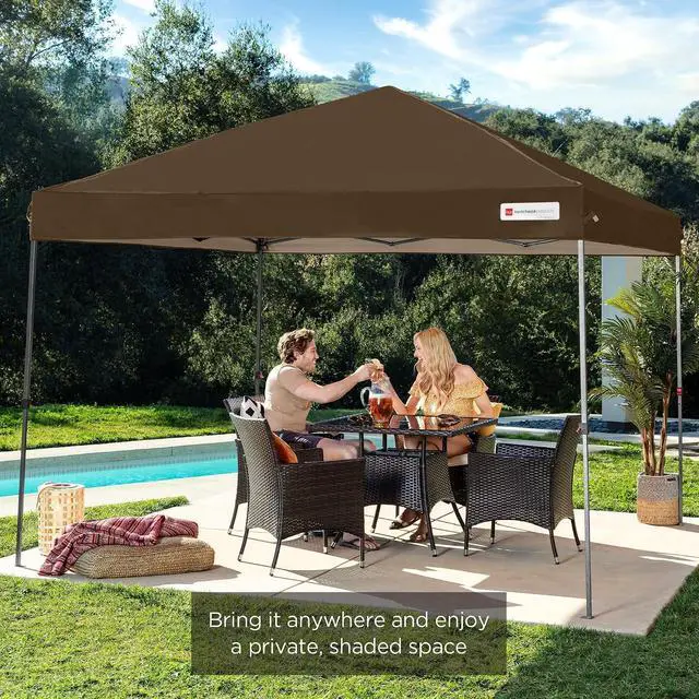 Alt view image 7 of 7 - 10x10ft Pop Up Canopy Tent, Outdoor Shade, 1 Person 1 Minute Set Up, Carry Case, 4 Weight Bags - Brown