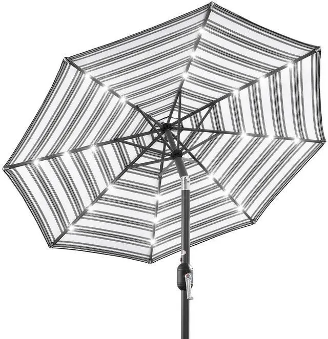 Main image of 10ft Solar Polyester LED Lighted Patio Umbrella w/Tilt Adjustment and UV-Resistant Fabric - Striped Black