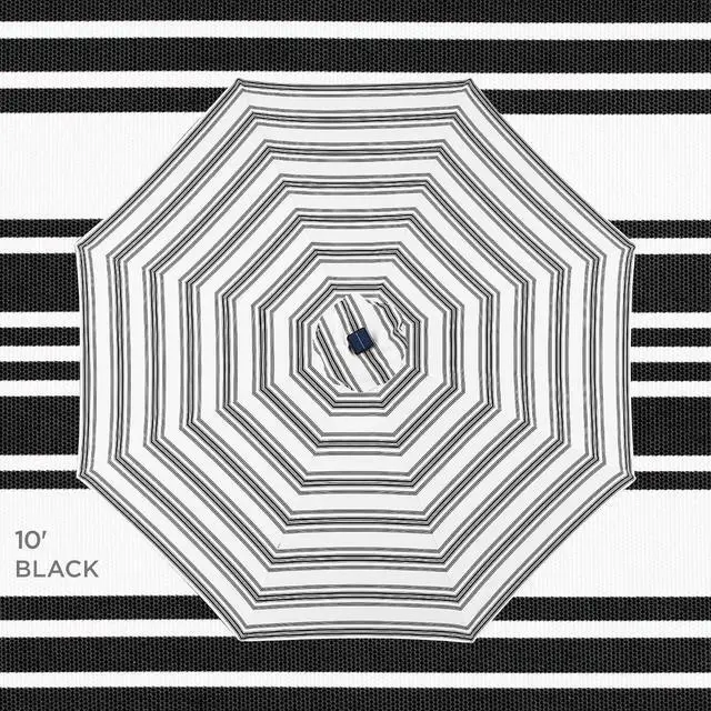 Alt view image 4 of 7 - 10ft Solar Polyester LED Lighted Patio Umbrella w/Tilt Adjustment and UV-Resistant Fabric - Striped Black
