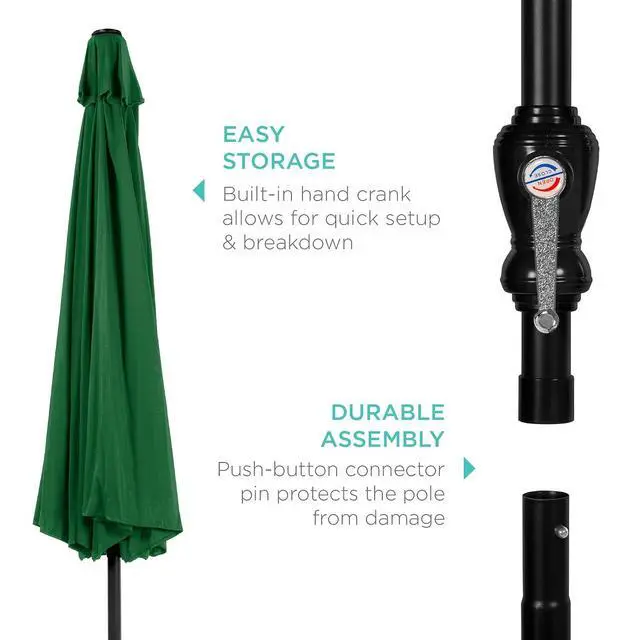 Alt view image 6 of 7 - 10ft Outdoor Patio Umbrella, Outdoor Table Umbrella, Yard Umbrella, Market Umbrella with 6 Sturdy Ribs, Push Button, Tilt and Crank - Green