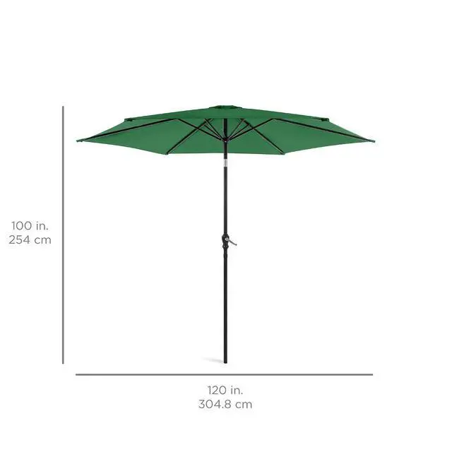 Alt view image 7 of 7 - 10ft Outdoor Patio Umbrella, Outdoor Table Umbrella, Yard Umbrella, Market Umbrella with 6 Sturdy Ribs, Push Button, Tilt and Crank - Green