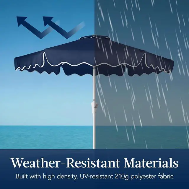 Alt view image 4 of 7 - 7.5ft Patio Market Umbrella with Wavy Trim, UV-Fade-Resistant 210g Canopy, Crank & Tilt, Wind Vent, Heavy-Duty Frame - Navy Blue