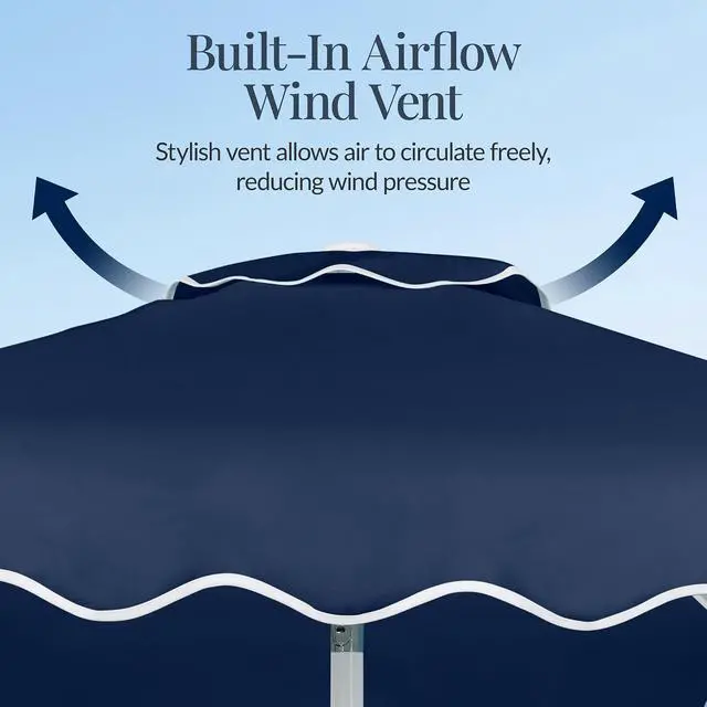 Alt view image 6 of 7 - 7.5ft Patio Market Umbrella with Wavy Trim, UV-Fade-Resistant 210g Canopy, Crank & Tilt, Wind Vent, Heavy-Duty Frame - Navy Blue