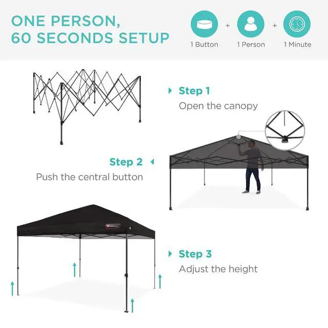 Alt view image 2 of 7 - 10x10ft Pop Up Canopy Tent, Outdoor Shade, 1 Person 1 Minute Set Up, Carry Case, 4 Weight Bags - Black