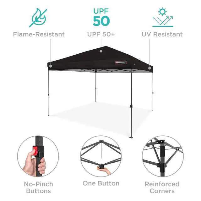 Alt view image 4 of 7 - 10x10ft Pop Up Canopy Tent, Outdoor Shade, 1 Person 1 Minute Set Up, Carry Case, 4 Weight Bags - Black