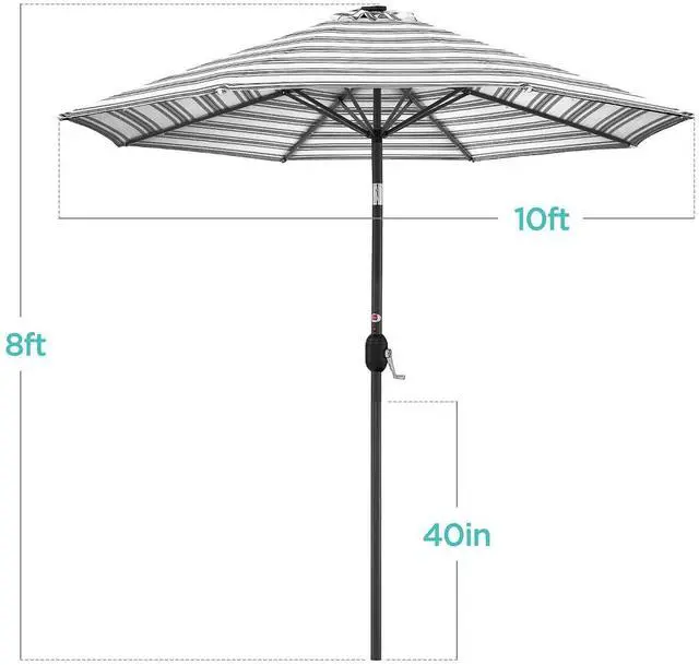 Alt view image 7 of 7 - 10ft Solar Polyester LED Lighted Patio Umbrella w/Tilt Adjustment and UV-Resistant Fabric - Striped Black