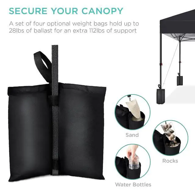 Alt view image 6 of 7 - 10x10ft Pop Up Canopy Tent, Outdoor Shade, 1 Person 1 Minute Set Up, Carry Case, 4 Weight Bags - Black