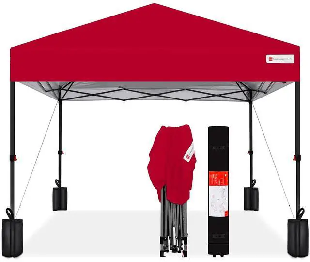 Main image of 10x10ft Pop Up Canopy Tent, Outdoor Shade, 1 Person 1 Minute Set Up, Carry Case, 4 Weight Bags - Red