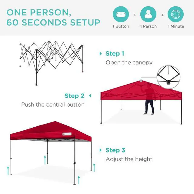 Alt view image 2 of 7 - 10x10ft Pop Up Canopy Tent, Outdoor Shade, 1 Person 1 Minute Set Up, Carry Case, 4 Weight Bags - Red
