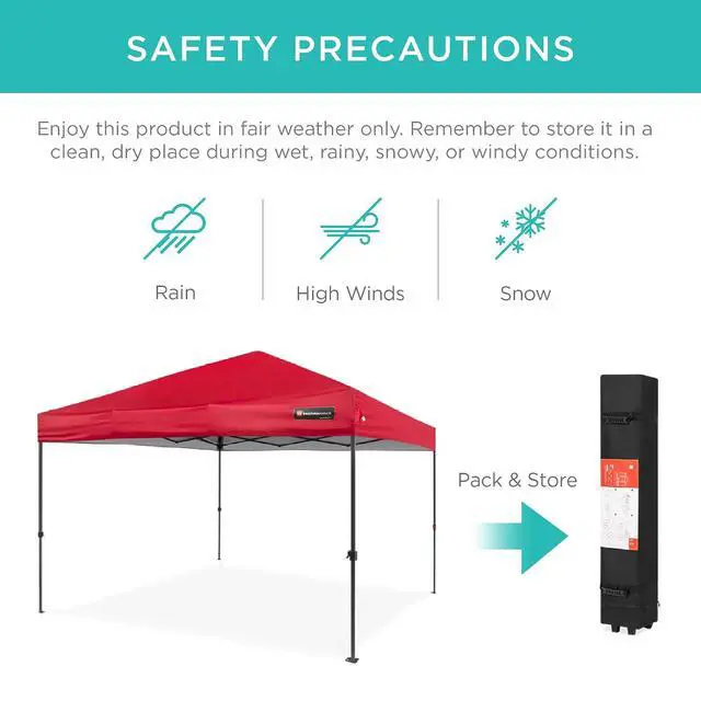 Alt view image 5 of 7 - 10x10ft Pop Up Canopy Tent, Outdoor Shade, 1 Person 1 Minute Set Up, Carry Case, 4 Weight Bags - Red