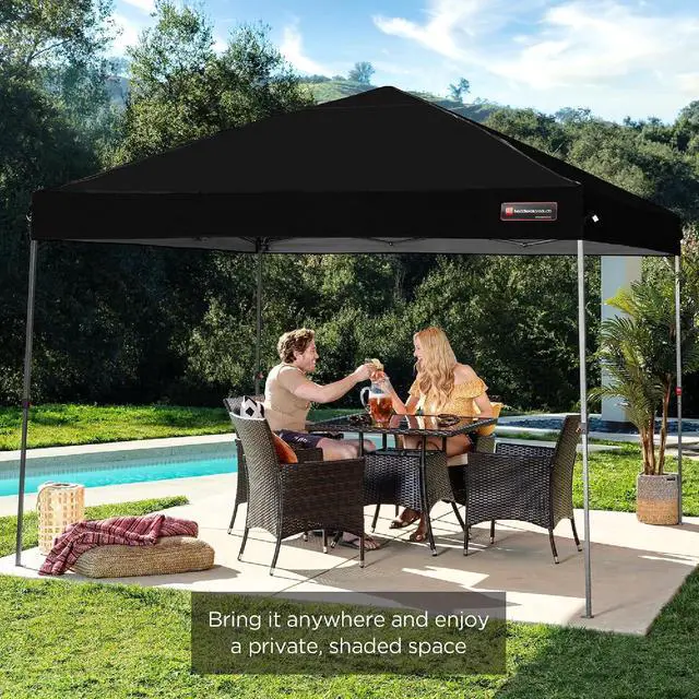 Alt view image 7 of 7 - 10x10ft Pop Up Canopy Tent, Outdoor Shade, 1 Person 1 Minute Set Up, Carry Case, 4 Weight Bags - Black
