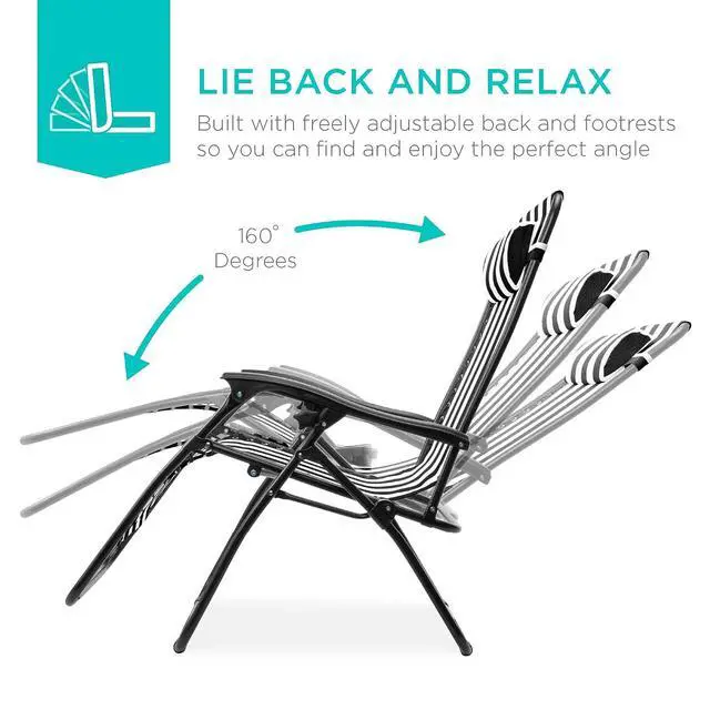 Alt view image 4 of 7 - Set of 2 Adjustable Steel Mesh Zero Gravity Lounge Chair Recliners w/Pillows and Cup Holder Trays - Black Striped