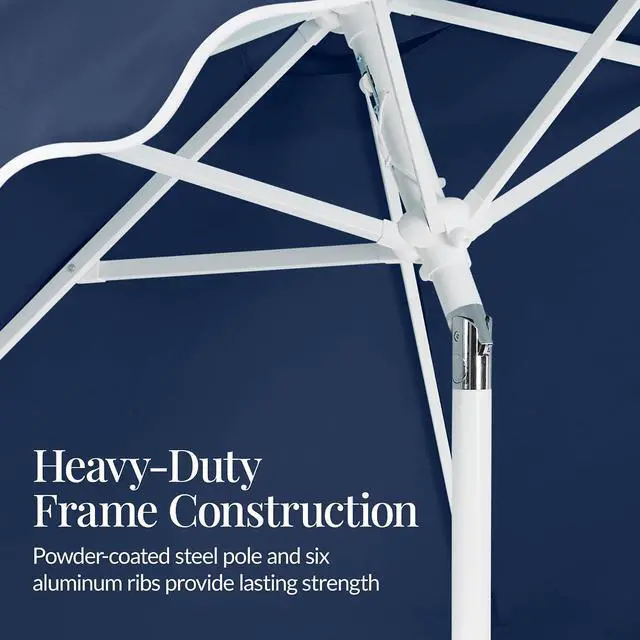 Alt view image 7 of 7 - 7.5ft Patio Market Umbrella with Wavy Trim, UV-Fade-Resistant 210g Canopy, Crank & Tilt, Wind Vent, Heavy-Duty Frame - Navy Blue