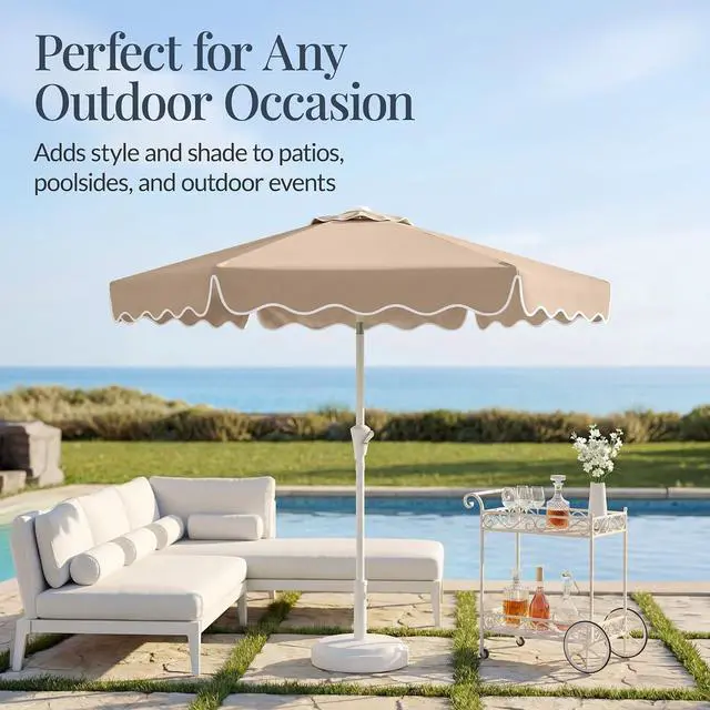 Alt view image 5 of 7 - 7.5ft Patio Market Umbrella with Wavy Trim, UV-Fade-Resistant 210g Canopy, Crank & Tilt, Wind Vent, Heavy-Duty Frame - Tan