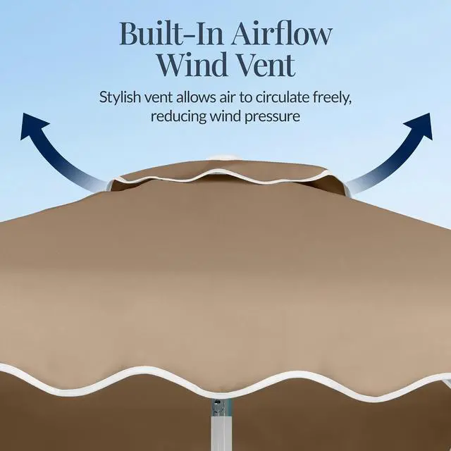 Alt view image 6 of 7 - 7.5ft Patio Market Umbrella with Wavy Trim, UV-Fade-Resistant 210g Canopy, Crank & Tilt, Wind Vent, Heavy-Duty Frame - Tan