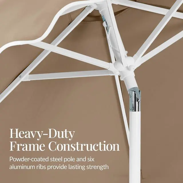 Alt view image 7 of 7 - 7.5ft Patio Market Umbrella with Wavy Trim, UV-Fade-Resistant 210g Canopy, Crank & Tilt, Wind Vent, Heavy-Duty Frame - Tan