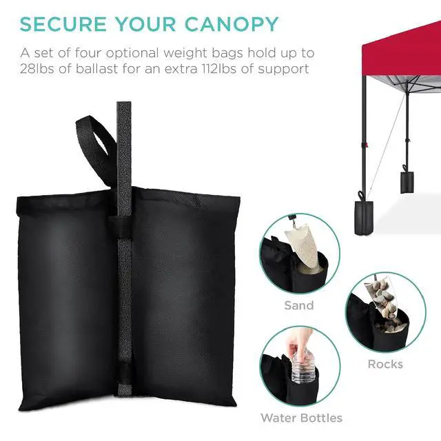 Alt view image 6 of 7 - 10x10ft Pop Up Canopy Tent, Outdoor Shade, 1 Person 1 Minute Set Up, Carry Case, 4 Weight Bags - Red