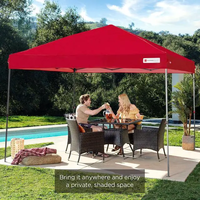 Alt view image 7 of 7 - 10x10ft Pop Up Canopy Tent, Outdoor Shade, 1 Person 1 Minute Set Up, Carry Case, 4 Weight Bags - Red