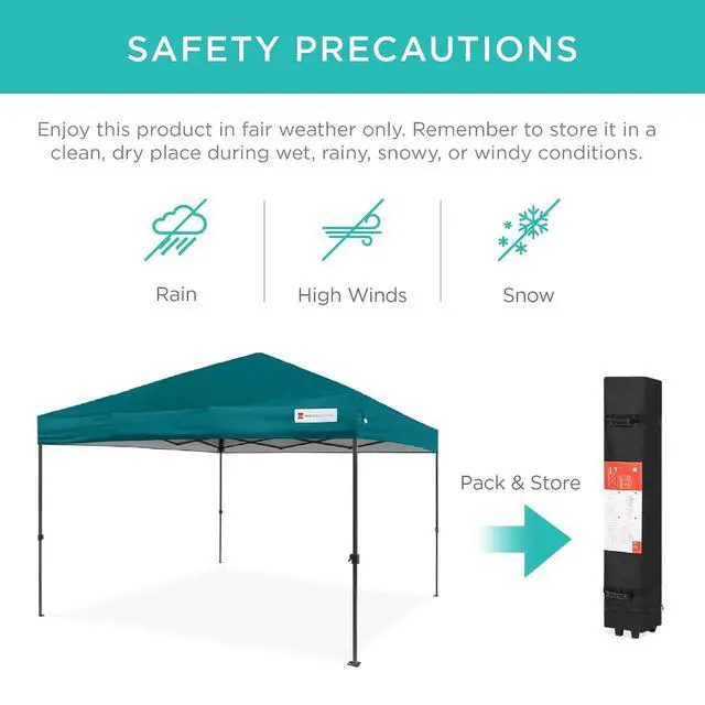 Alt view image 5 of 7 - 10x10ft Pop Up Canopy Tent, Outdoor Shade, 1 Person 1 Minute Set Up, Carry Case, 4 Weight Bags - Cerulean