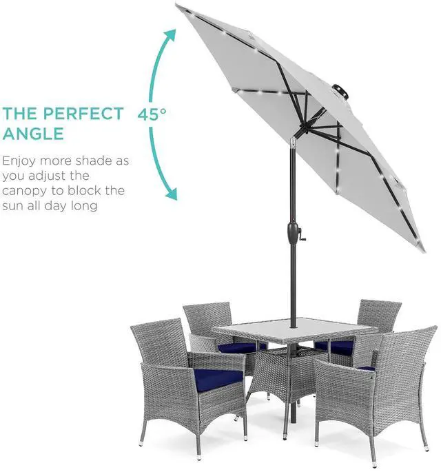 Alt view image 2 of 7 - 7.5ft Solar Umbrella LED Lighted Patio Umbrella, Table Market Umbrella with Tilt and Crank, Outdoor Umbrella for Garden, Deck, Backyard, Pool and Beach - Fog Grey
