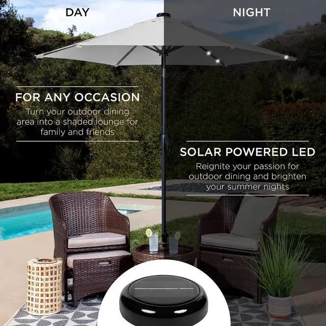 Alt view image 3 of 7 - 7.5ft Solar Umbrella LED Lighted Patio Umbrella, Table Market Umbrella with Tilt and Crank, Outdoor Umbrella for Garden, Deck, Backyard, Pool and Beach - Fog Grey