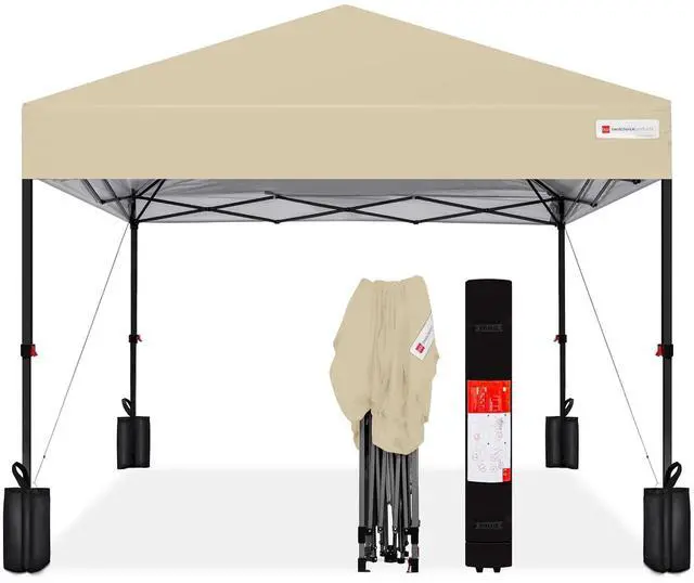 Main image of 10x10ft Pop Up Canopy Tent, Outdoor Shade, 1 Person 1 Minute Set Up, Carry Case, 4 Weight Bags - Sand