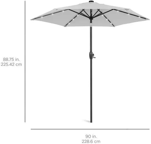 Alt view image 7 of 7 - 7.5ft Solar Umbrella LED Lighted Patio Umbrella, Table Market Umbrella with Tilt and Crank, Outdoor Umbrella for Garden, Deck, Backyard, Pool and Beach - Fog Grey