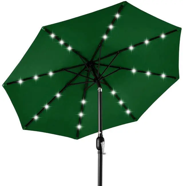 Main image of 10ft Solar Polyester LED Lighted Patio Umbrella w/Tilt Adjustment and UV-Resistant Fabric - Green