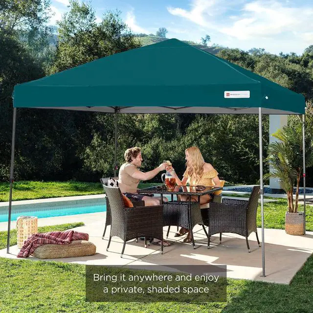 Alt view image 7 of 7 - 10x10ft Pop Up Canopy Tent, Outdoor Shade, 1 Person 1 Minute Set Up, Carry Case, 4 Weight Bags - Cerulean