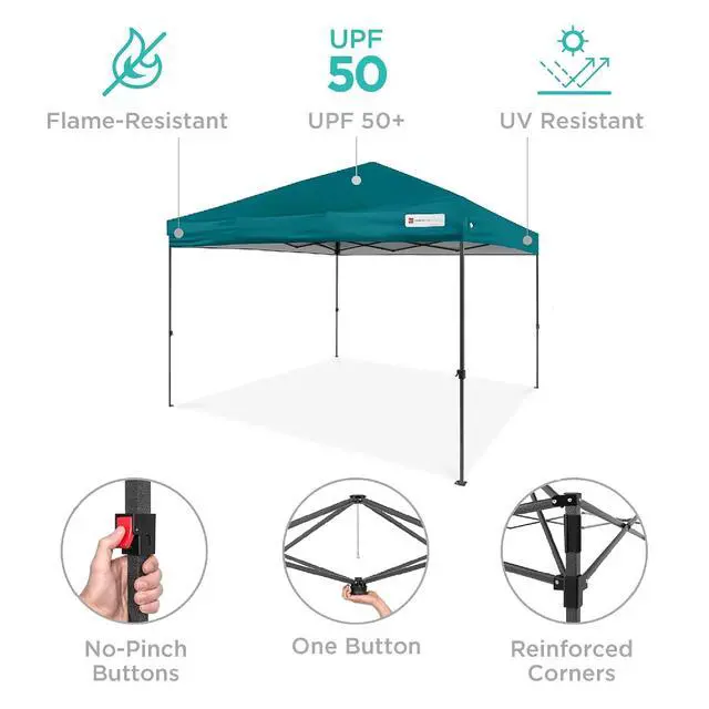Alt view image 4 of 7 - 10x10ft Pop Up Canopy Tent, Outdoor Shade, 1 Person 1 Minute Set Up, Carry Case, 4 Weight Bags - Cerulean