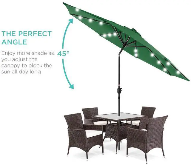 Alt view image 2 of 7 - 10ft Solar Polyester LED Lighted Patio Umbrella w/Tilt Adjustment and UV-Resistant Fabric - Green