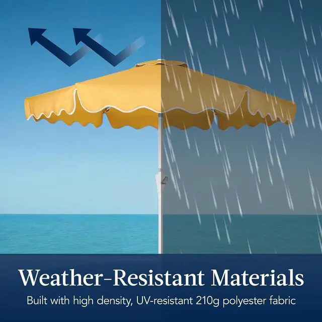 Alt view image 4 of 7 - 7.5ft Patio Market Umbrella with Wavy Trim, UV-Fade-Resistant 210g Canopy, Crank & Tilt, Wind Vent, Heavy-Duty Frame - Marigold