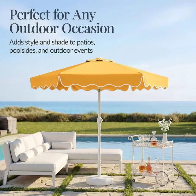 Alt view image 5 of 7 - 7.5ft Patio Market Umbrella with Wavy Trim, UV-Fade-Resistant 210g Canopy, Crank & Tilt, Wind Vent, Heavy-Duty Frame - Marigold