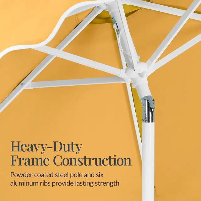 Alt view image 7 of 7 - 7.5ft Patio Market Umbrella with Wavy Trim, UV-Fade-Resistant 210g Canopy, Crank & Tilt, Wind Vent, Heavy-Duty Frame - Marigold