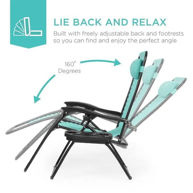 Alt view image 4 of 7 - Set of 2 Adjustable Steel Mesh Zero Gravity Lounge Chair Recliners w/Pillows and Cup Holder Trays - Mint