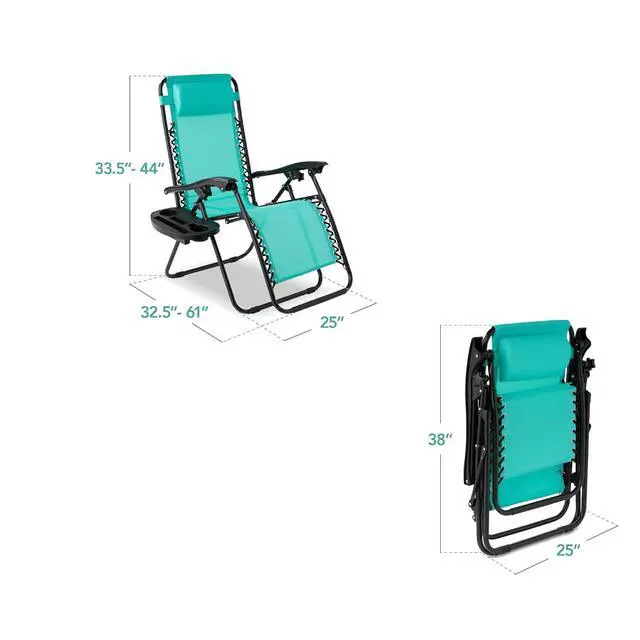 Alt view image 3 of 7 - Set of 2 Adjustable Steel Mesh Zero Gravity Lounge Chair Recliners w/Pillows and Cup Holder Trays - Mint
